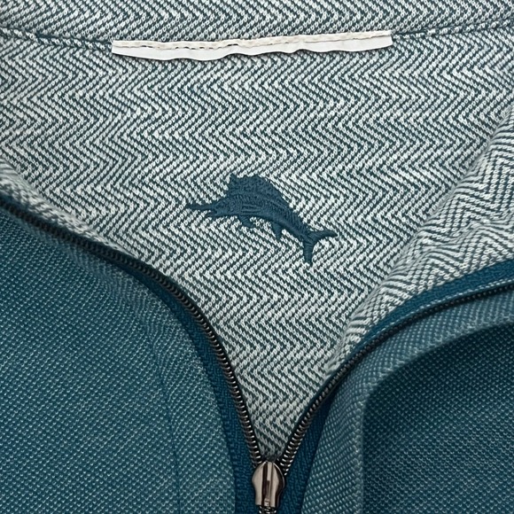 Tommy Bahama Mens Teal Blue Quarter Zip Pullover Sweatshirt Marlin Logo XL - Picture 3 of 10